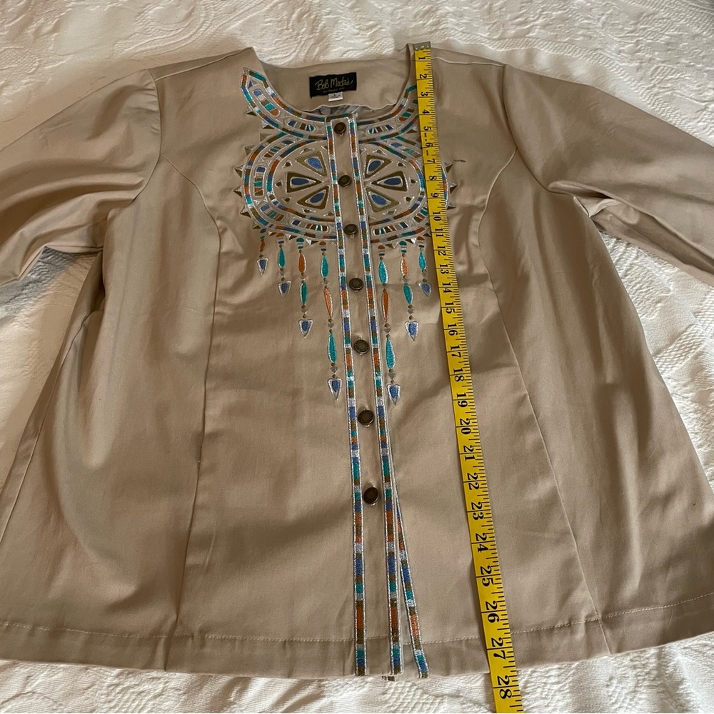 Bob Mackie Wearable Art Beige Button-Front Embellished Women's Top - Picture 6 of 8